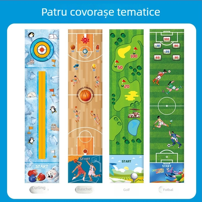 Joc de curling pe birou, 4 în 1, pentru copii, cu fețe interschimbabile pentru fotbal, baschet și bowling — Material PU, pentru copii 4-6 ani