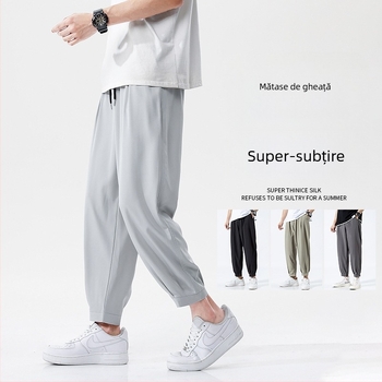 Pantaloni casual sport pentru bărbați, croială lejeră, lungime 3/4, stil japonez, din poliester respirabil