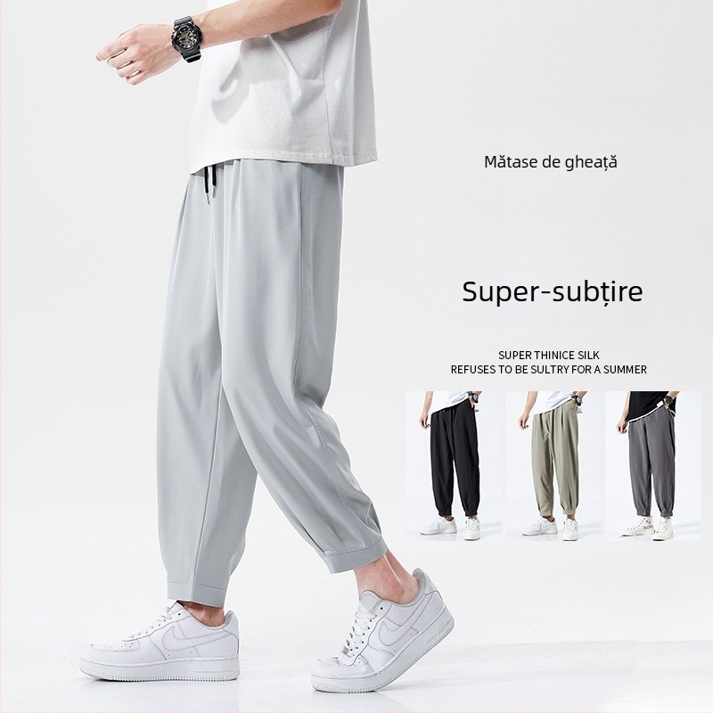 Pantaloni casual sport pentru bărbați, croială lejeră, lungime 3/4, stil japonez, din poliester respirabil
