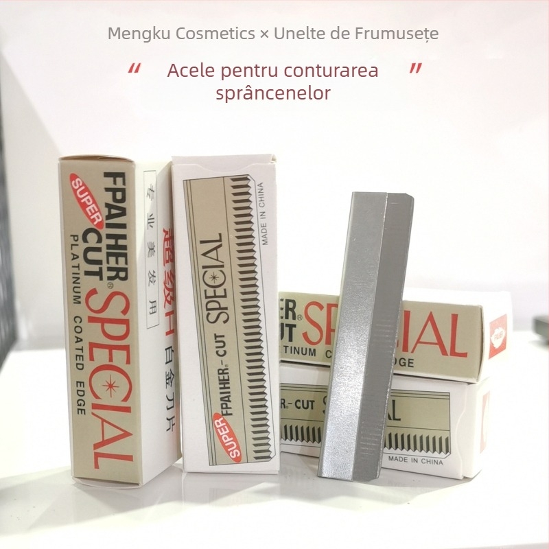 Lame pentru conturarea sprâncenelor, set 10 buc, oțel inoxidabil, margine ondulată, de unică folosință