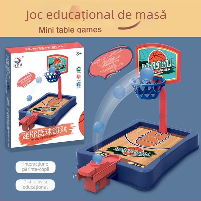 Joc de birou cu baschet, catapultă deget – jucărie de masă din plastic, interactiv pentru copii 0–6 ani