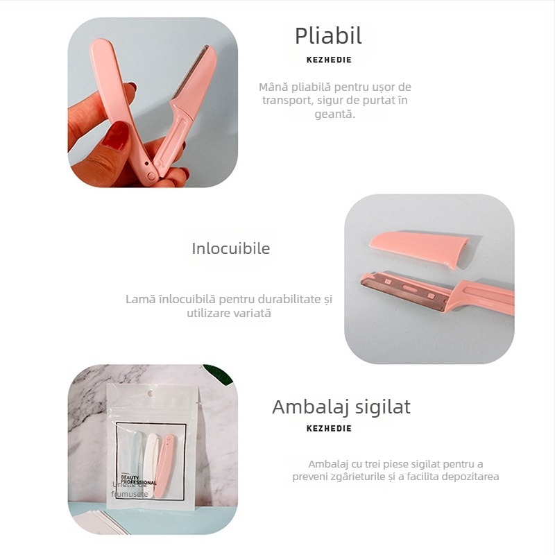 Set pentru sprâncene: trimmer din oțel inoxidabil, design sigur, pentru începători, conturare și tundere sprâncene