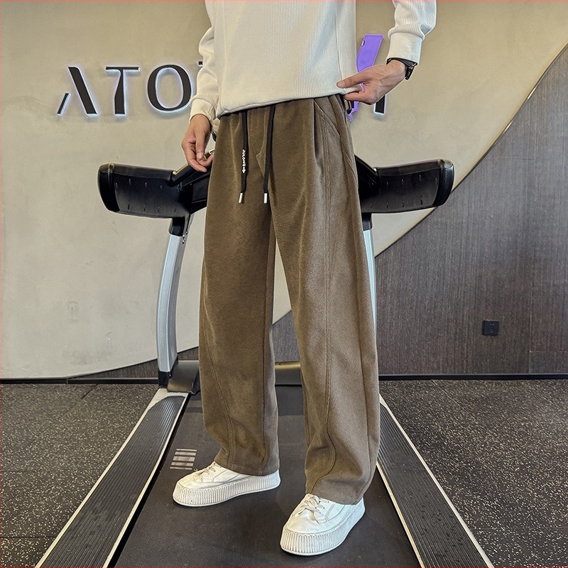 Pantaloni casual cu croi drept, talie înaltă, fibră de poliester, căptușeală velur, iarnă