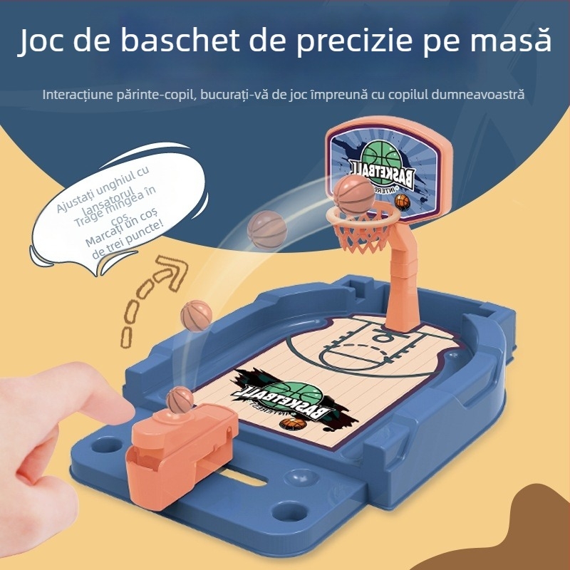 Jucărie de birou cu baschet activată prin deget — funcție puzzle, din plastic, pentru copii 4–6 ani