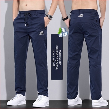 Pantaloni casual bărbați, drepti, subțiri, micro-elastici, poliester, uscare rapidă, vară