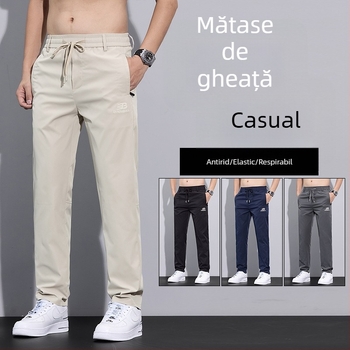 Pantaloni casual bărbați, drepti, subțiri, micro-elastici, poliester, uscare rapidă, vară
