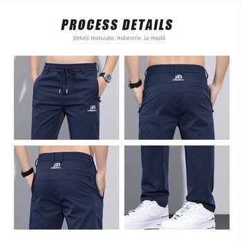 Pantaloni casual bărbați, drepti, subțiri, micro-elastici, poliester, uscare rapidă, vară