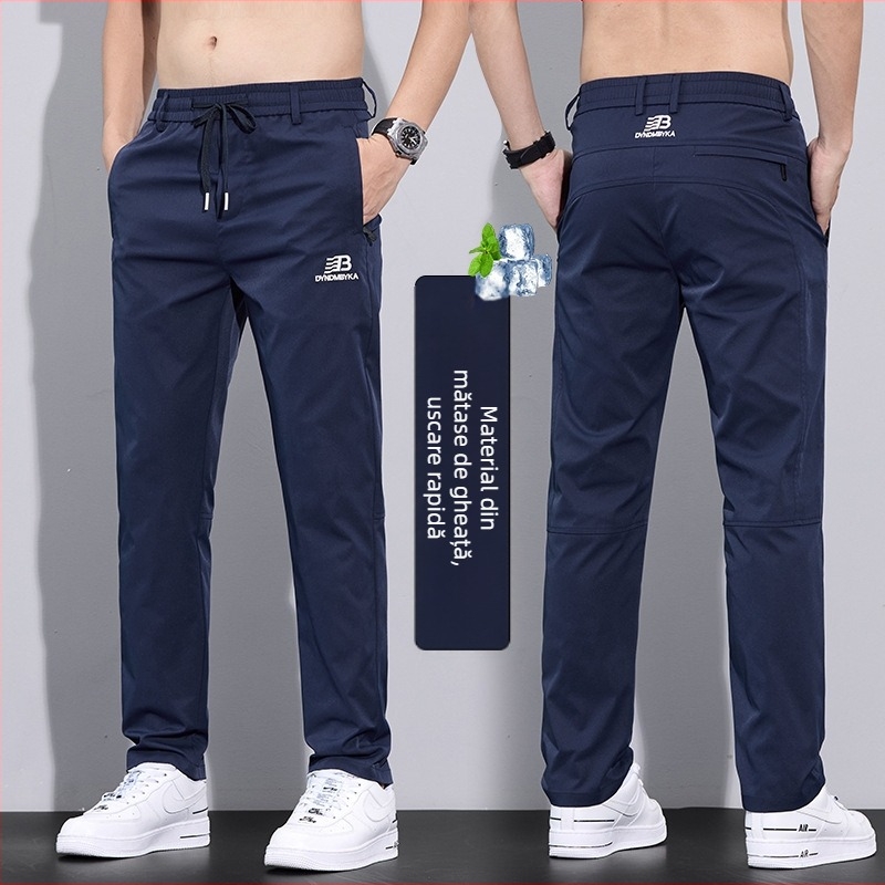 Pantaloni casual bărbați, drepti, subțiri, micro-elastici, poliester, uscare rapidă, vară