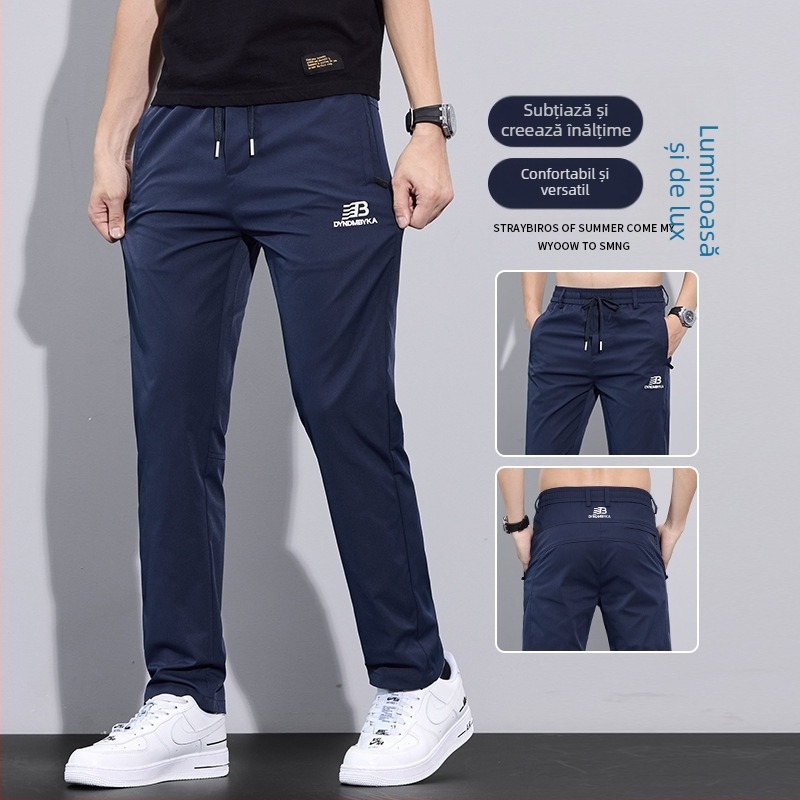 Pantaloni casual bărbați, drepti, subțiri, micro-elastici, poliester, uscare rapidă, vară