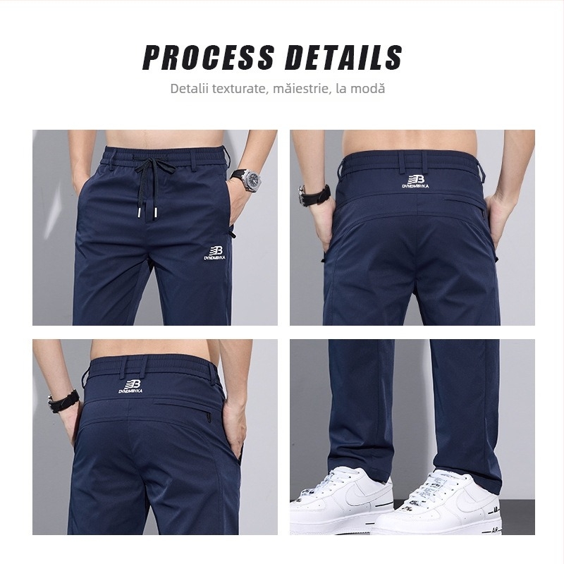 Pantaloni casual bărbați, drepti, subțiri, micro-elastici, poliester, uscare rapidă, vară