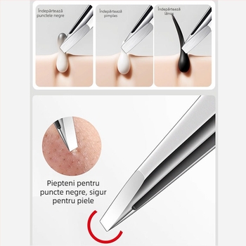 Clip pentru acnee și sprânene din oțel inoxidabil, pensete plate