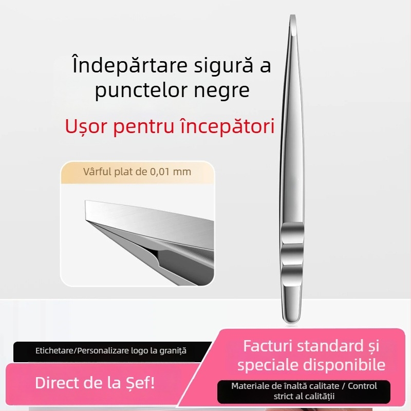 Clip pentru acnee și sprânene din oțel inoxidabil, pensete plate