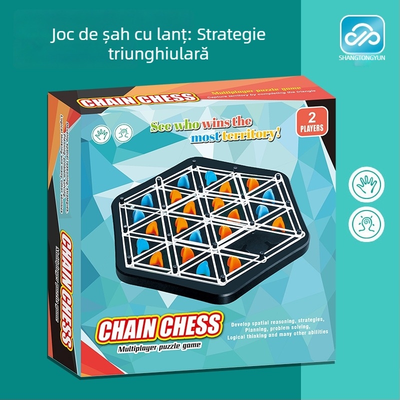 Joc de masă triunghiular pentru interacțiune părinte-copil — stimulează gândirea logică și coordonarea mână-ochi; material: plastic; pentru vârsta 7–14 ani.