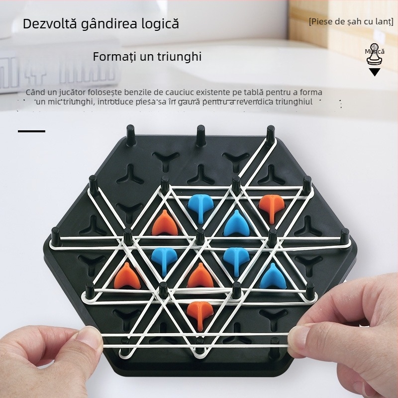 Joc de masă triunghiular pentru interacțiune părinte-copil — stimulează gândirea logică și coordonarea mână-ochi; material: plastic; pentru vârsta 7–14 ani.