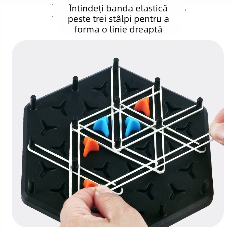 Joc de masă triunghiular pentru interacțiune părinte-copil — stimulează gândirea logică și coordonarea mână-ochi; material: plastic; pentru vârsta 7–14 ani.
