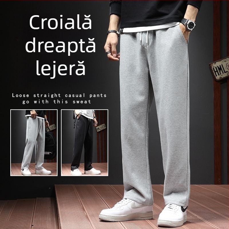 Pantaloni casual bărbați cu croi drept, căptuți cu fleece, talie medie, țesătură poliesterică, pentru toamnă.