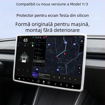 Tesla Model Y protecție a ecranului central cu ramă din silicon – cadru de navigație, montaj cu ventuză, potrivit pentru bord și consola centrală