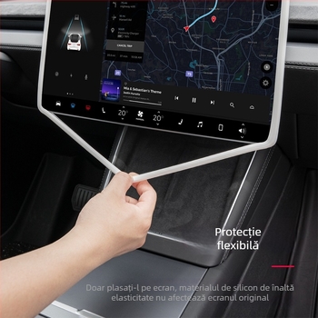 Tesla Model Y protecție a ecranului central cu ramă din silicon – cadru de navigație, montaj cu ventuză, potrivit pentru bord și consola centrală
