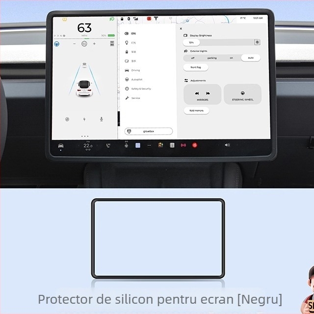 Tesla Model Y protecție a ecranului central cu ramă din silicon – cadru de navigație, montaj cu ventuză, potrivit pentru bord și consola centrală