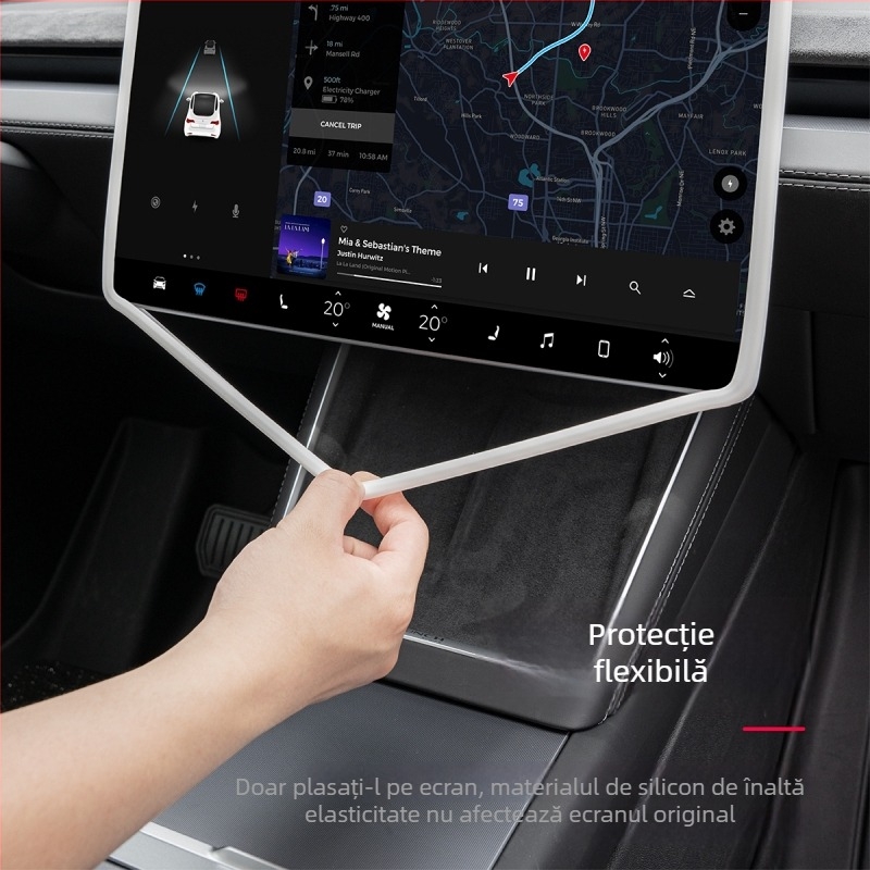 Tesla Model Y protecție a ecranului central cu ramă din silicon – cadru de navigație, montaj cu ventuză, potrivit pentru bord și consola centrală