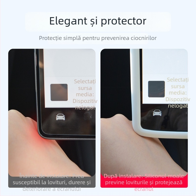 Tesla Model Y protecție a ecranului central cu ramă din silicon – cadru de navigație, montaj cu ventuză, potrivit pentru bord și consola centrală