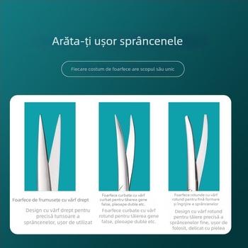 Foarfecă de frumusețe din oțel inoxidabil pentru sprâncene și gene, lame curbate