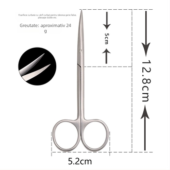 Foarfecă de frumusețe din oțel inoxidabil pentru sprâncene și gene, lame curbate