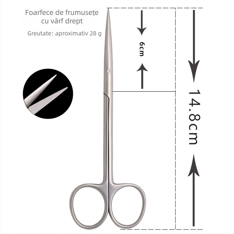 Foarfecă de frumusețe din oțel inoxidabil pentru sprâncene și gene, lame curbate