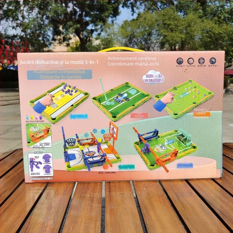 Joc de masă fotbal interactiv 5-în-1 pentru două persoane – jucărie educațională-puzzle din plastic, pentru vârsta 15–35