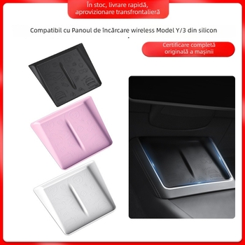 Panou Tesla Model 3/Y pentru încărcare wireless la consola centrală, suport din silicon antiderapant, personalizabil, imprimare logo posibil