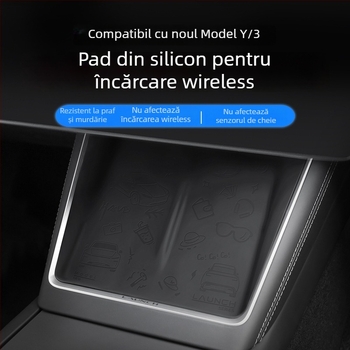Panou Tesla Model 3/Y pentru încărcare wireless la consola centrală, suport din silicon antiderapant, personalizabil, imprimare logo posibil