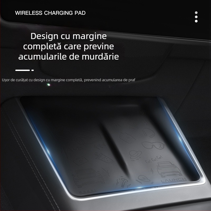 Panou Tesla Model 3/Y pentru încărcare wireless la consola centrală, suport din silicon antiderapant, personalizabil, imprimare logo posibil