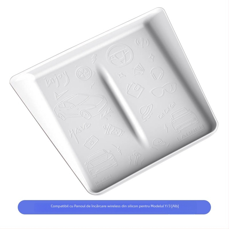 Panou Tesla Model 3/Y pentru încărcare wireless la consola centrală, suport din silicon antiderapant, personalizabil, imprimare logo posibil