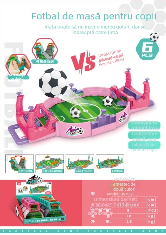 Joc de fotbal pe masă pentru copii, doi jucători – din plastic, pentru interior, meci de fotbal pe masă, dezvoltă comunicarea părinte-copil, vârsta 4–6 ani