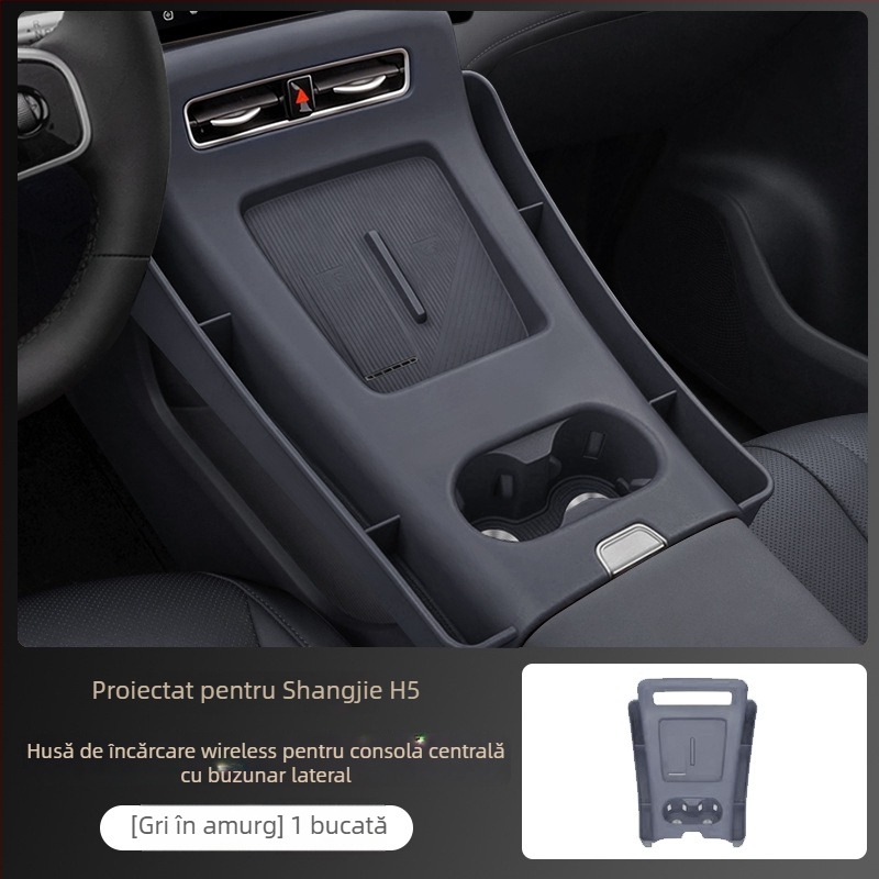 Pad din silicon pentru încărcare wireless în consola centrală a mașinii - anti-alunecare, modificare interioară completă (Material: silicon; Compatibilitate: consola centrală Shangjie H5; Anti-alunecare; Pad All-in-One)