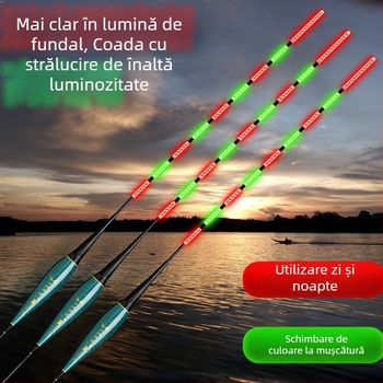 Plută de pescuit nocturn din material nano, indicator electronic luminos, cu sensibilitate înaltă, pentru pești, utilizare zi-noapte