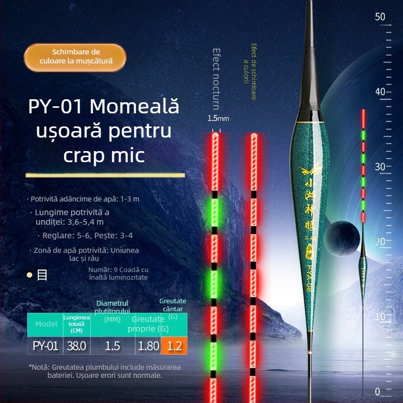 Plută de pescuit nocturn din material nano, indicator electronic luminos, cu sensibilitate înaltă, pentru pești, utilizare zi-noapte