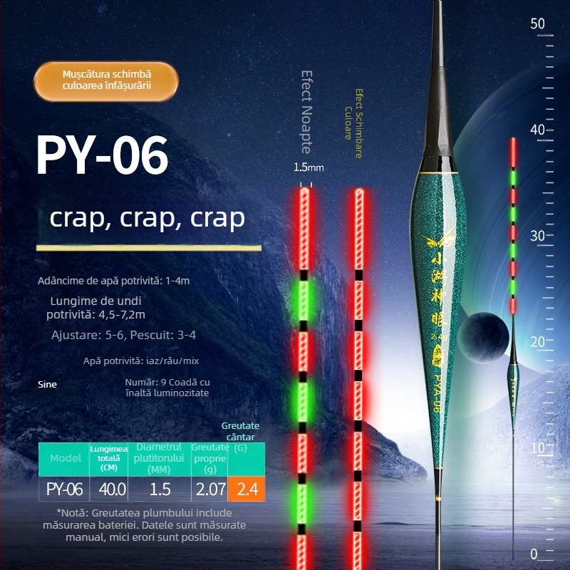 Plută de pescuit nocturn din material nano, indicator electronic luminos, cu sensibilitate înaltă, pentru pești, utilizare zi-noapte