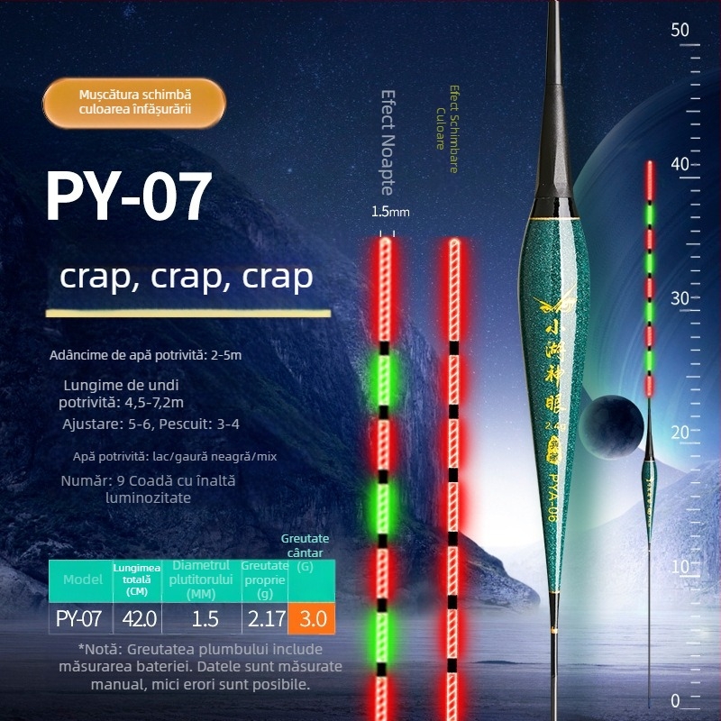 Plută de pescuit nocturn din material nano, indicator electronic luminos, cu sensibilitate înaltă, pentru pești, utilizare zi-noapte
