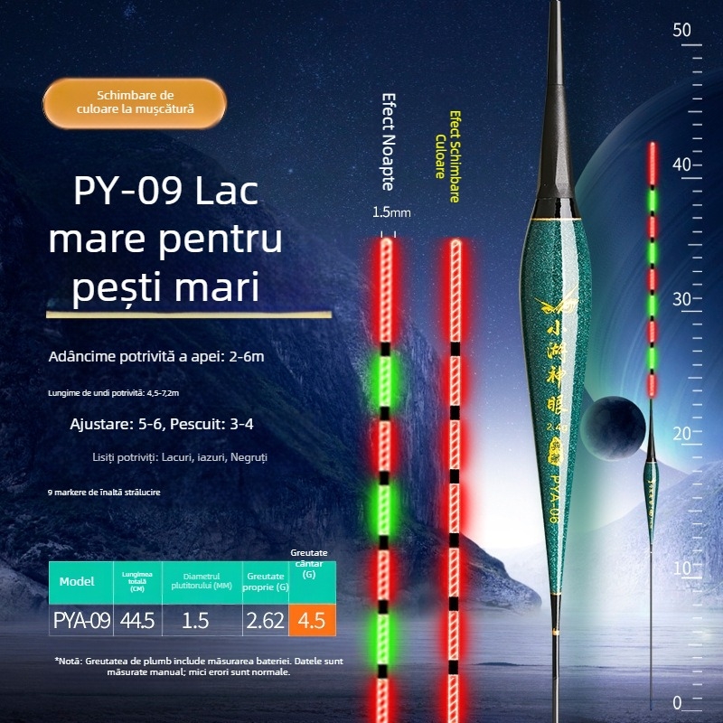 Plută de pescuit nocturn din material nano, indicator electronic luminos, cu sensibilitate înaltă, pentru pești, utilizare zi-noapte