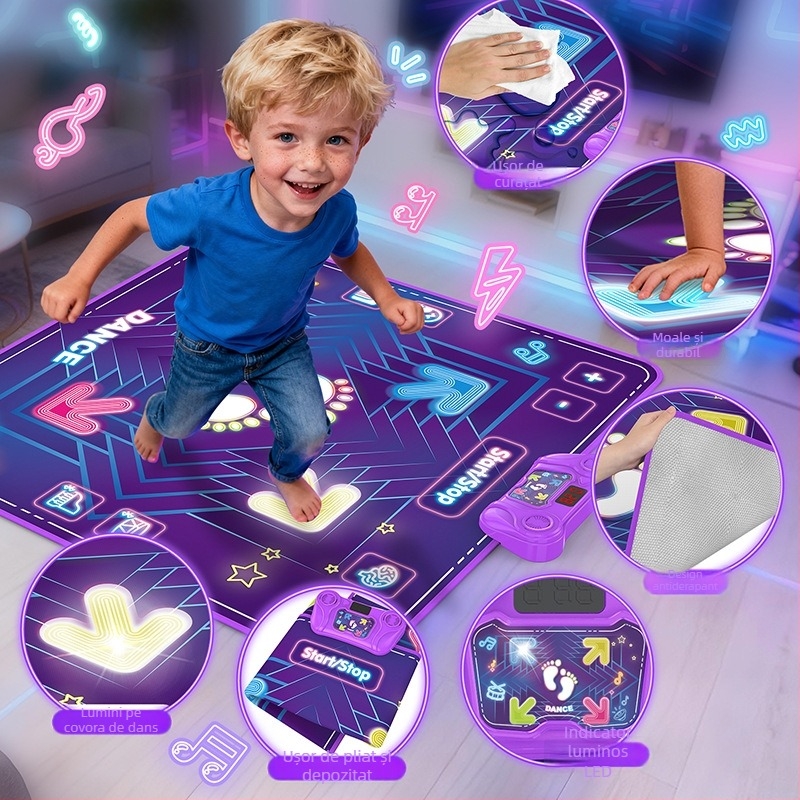 Covoraș de dans cu Bluetooth și muzică, pliabil, lumini, joc interactiv pentru copii 4–6 ani