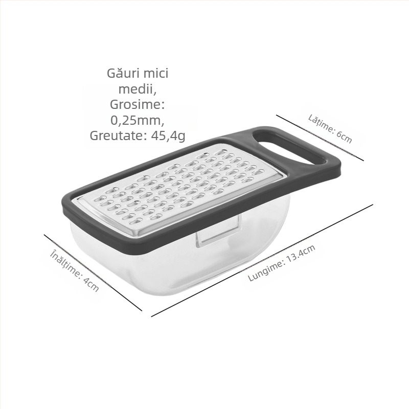 Rinde Plastic cu recipient de depozitare pentru răzuire cartofi, ridichi și castraveți; include curățitor; multifuncțional; construcție din 430 oțel inoxidabil și PP