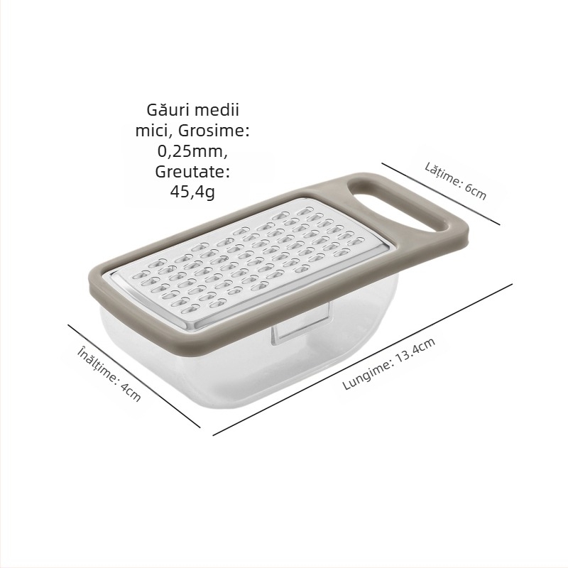 Rinde Plastic cu recipient de depozitare pentru răzuire cartofi, ridichi și castraveți; include curățitor; multifuncțional; construcție din 430 oțel inoxidabil și PP
