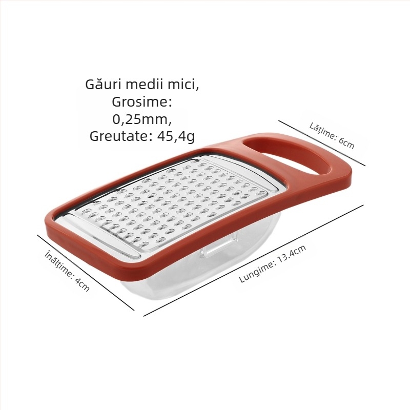 Rinde Plastic cu recipient de depozitare pentru răzuire cartofi, ridichi și castraveți; include curățitor; multifuncțional; construcție din 430 oțel inoxidabil și PP