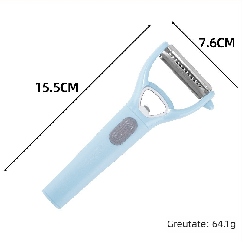 Curățător de legume din oțel inoxidabil gros, 3-in-1 instrument bucătărie pentru curățat, ras și feliat cartofi și pepene