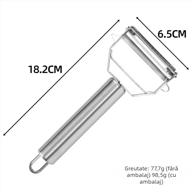 Curățător de legume din oțel inoxidabil gros, 3-in-1 instrument bucătărie pentru curățat, ras și feliat cartofi și pepene