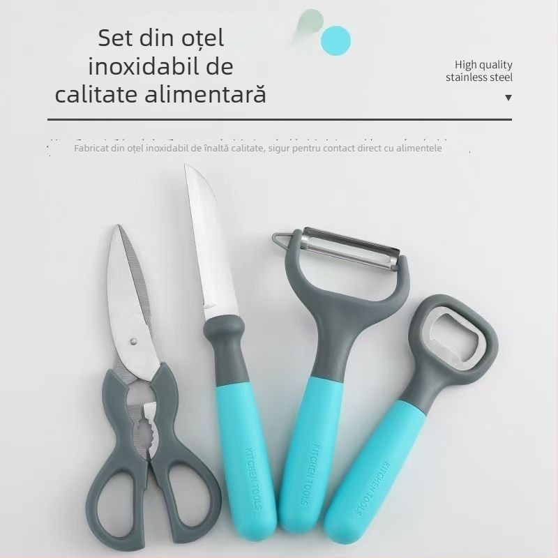 Guobao set bucătărie 6 piese cu cuțit pentru fructe, foarfecă și deschizător de sticle 3-în-1, din plastic și oțel inoxidabil