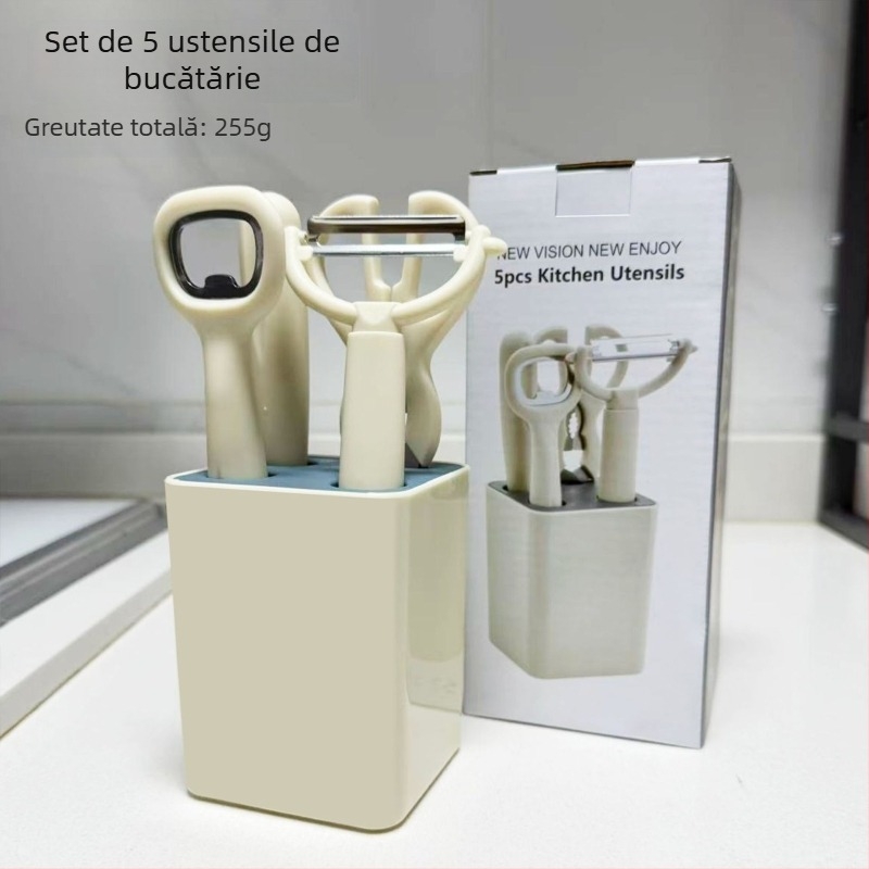 Guobao set bucătărie 6 piese cu cuțit pentru fructe, foarfecă și deschizător de sticle 3-în-1, din plastic și oțel inoxidabil