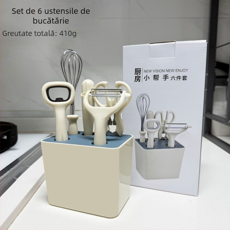 Guobao set bucătărie 6 piese cu cuțit pentru fructe, foarfecă și deschizător de sticle 3-în-1, din plastic și oțel inoxidabil