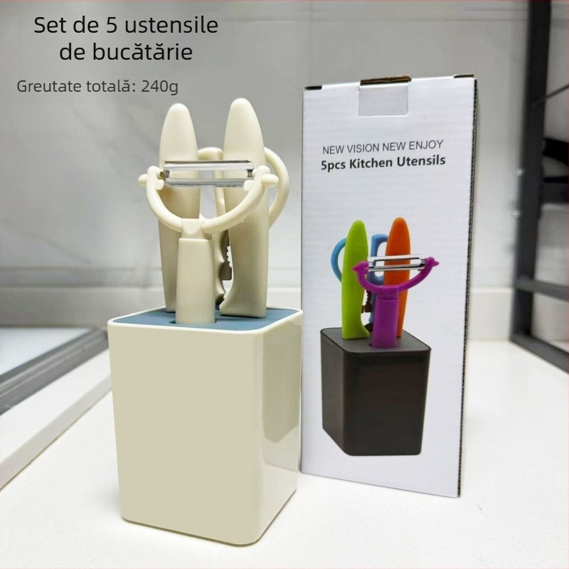 Guobao set bucătărie 6 piese cu cuțit pentru fructe, foarfecă și deschizător de sticle 3-în-1, din plastic și oțel inoxidabil